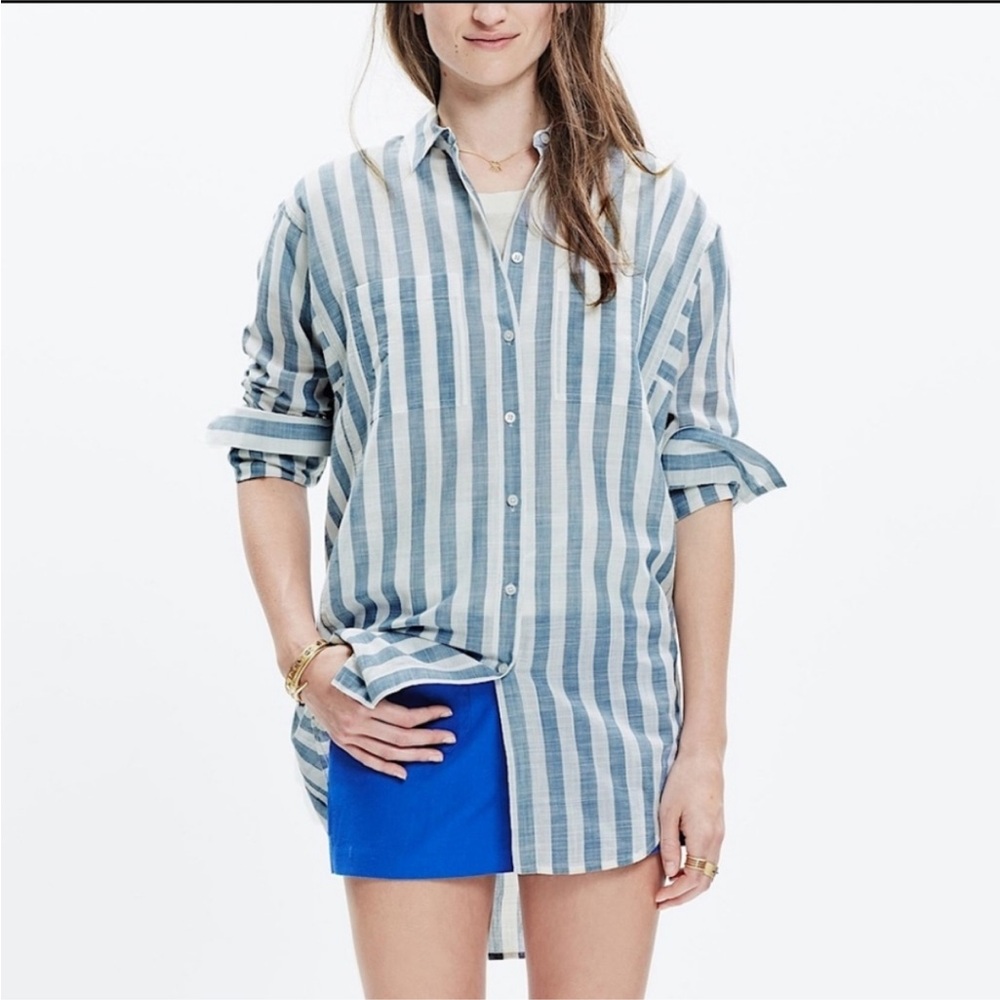 Madewell Blue & White Striped OVERSIZED Button Down Top - Picture 2 of 7